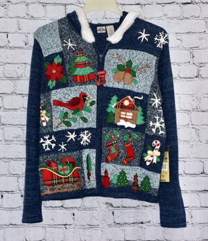 Christmas Holiday Party Sweater Shaver Lake  Full Zip Small Hoodie Cardigan